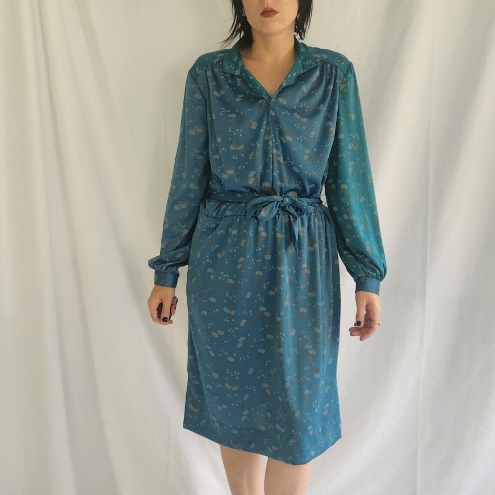 70s Teal Floral Home Made Day Dressโ